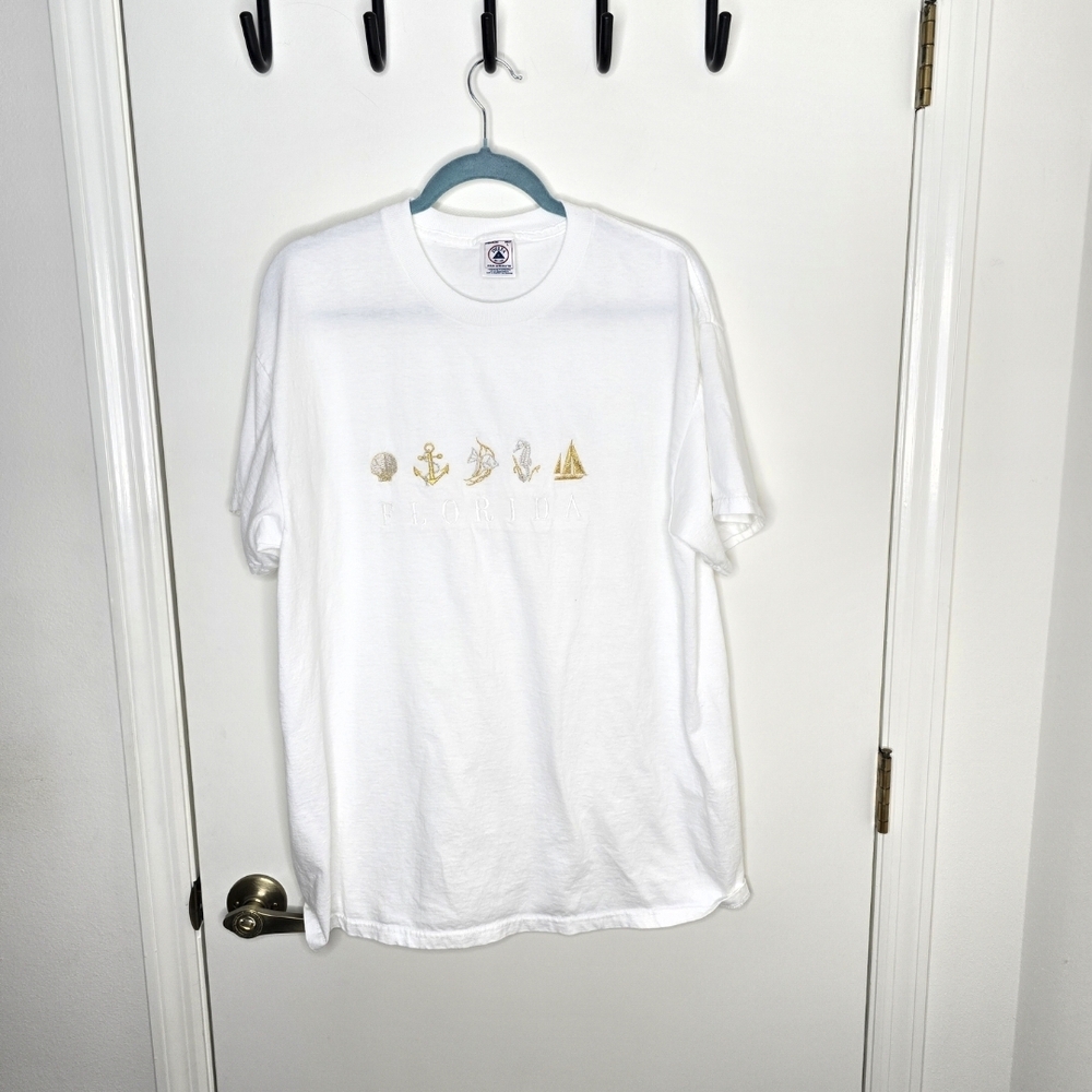 Vintage 90's Single Stich Delta White Florida Nautical Icons Tee Unisex Large